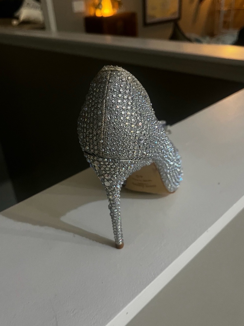 Jimmy Choo Silver Crystal Pointed Toe Pump with Floral Jewel Accent - Picture 2 of 4